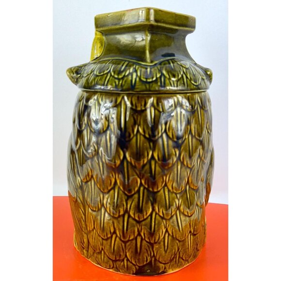 Vintage 1960s cookie jar, avocado green wise Owl, ceramic countertop storage - Picture 4 of 10